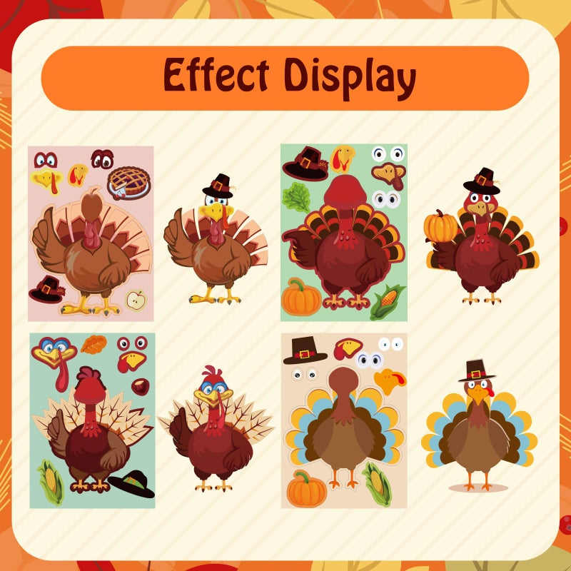 Max Fun 48 Pack Thanksgiving Stickers for Kids Make-A-Turkey Stickers Crafts Thanksgiving Party Games Activities Supplies for Goody Bag Filler - Image 5